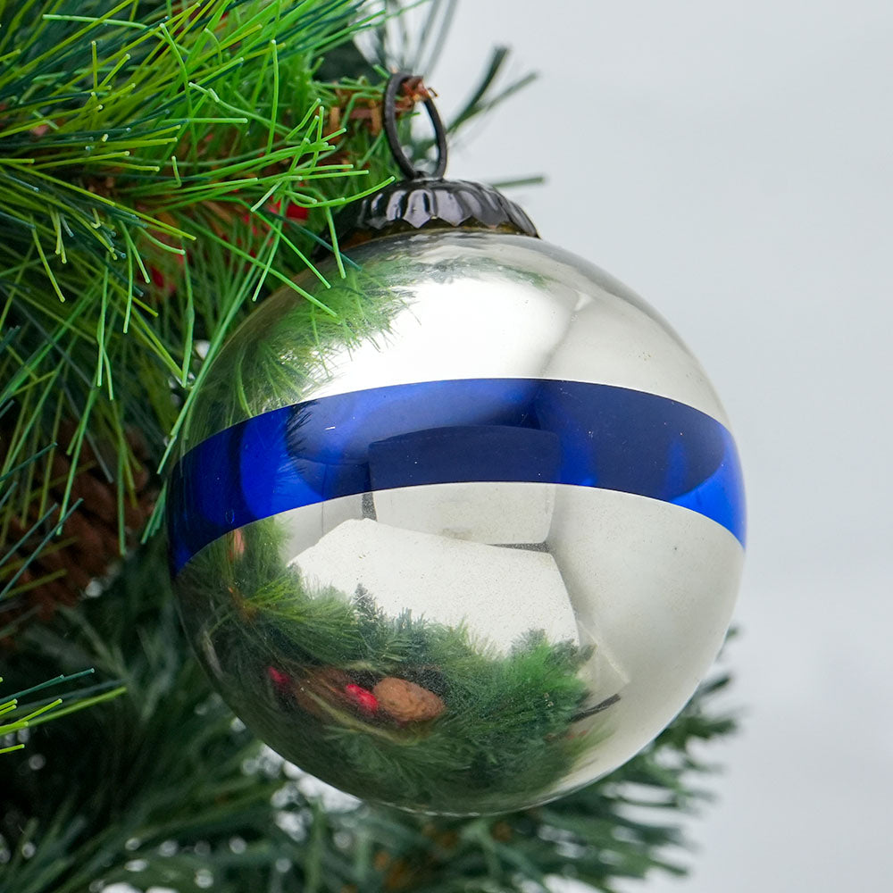 Weihnachts-Kugel "1 across" Silber-Blau
