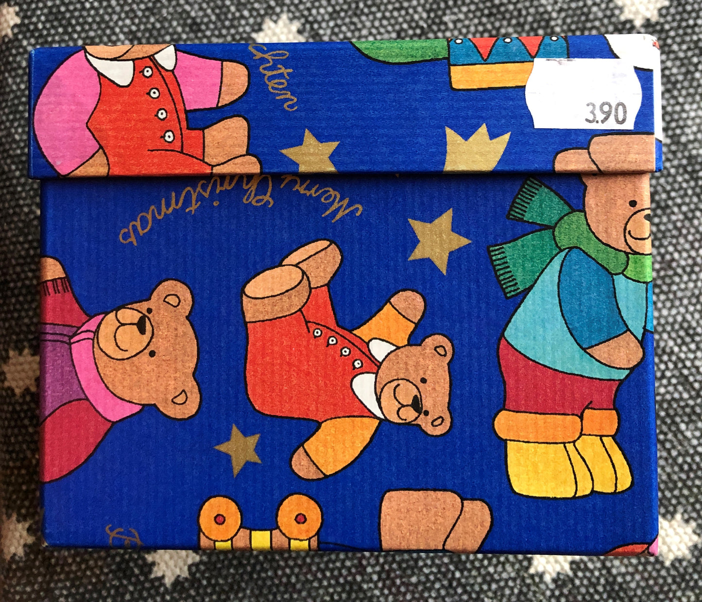 Geschenkschachtel Teddy an Weihnachten blau, B 14,5 cm, H 11,5 cm, T 14,5 cm