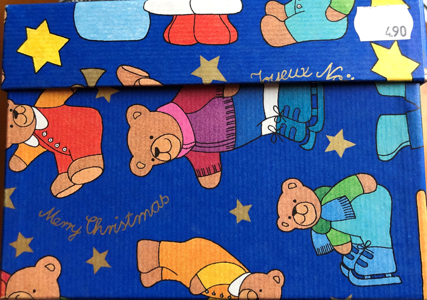 Geschenkschachtel Teddy an Weihnachten blau, B 19 cm, H 13 cm, T 19 cm