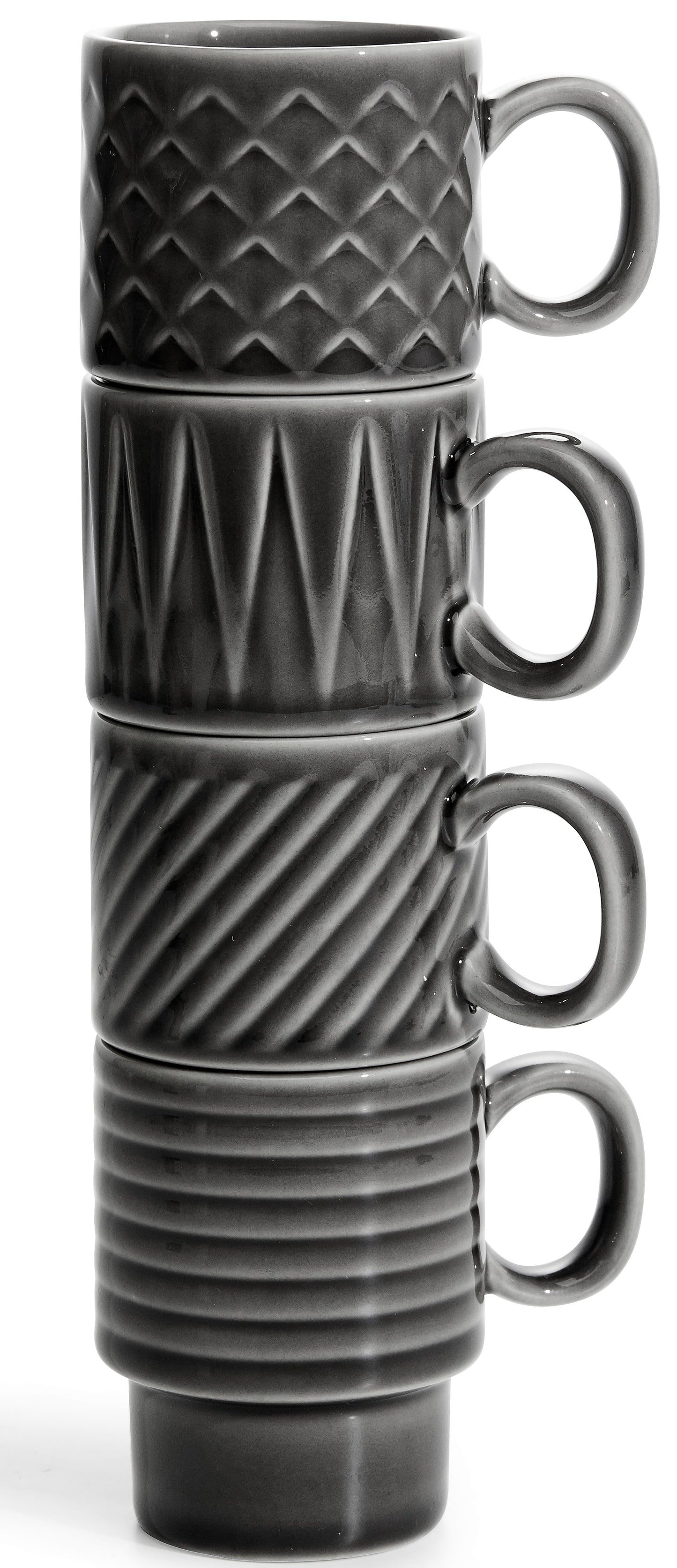 Groovy Espressotassen 4er Set grau, je Tasse D 5 cm, H 7,5 cm