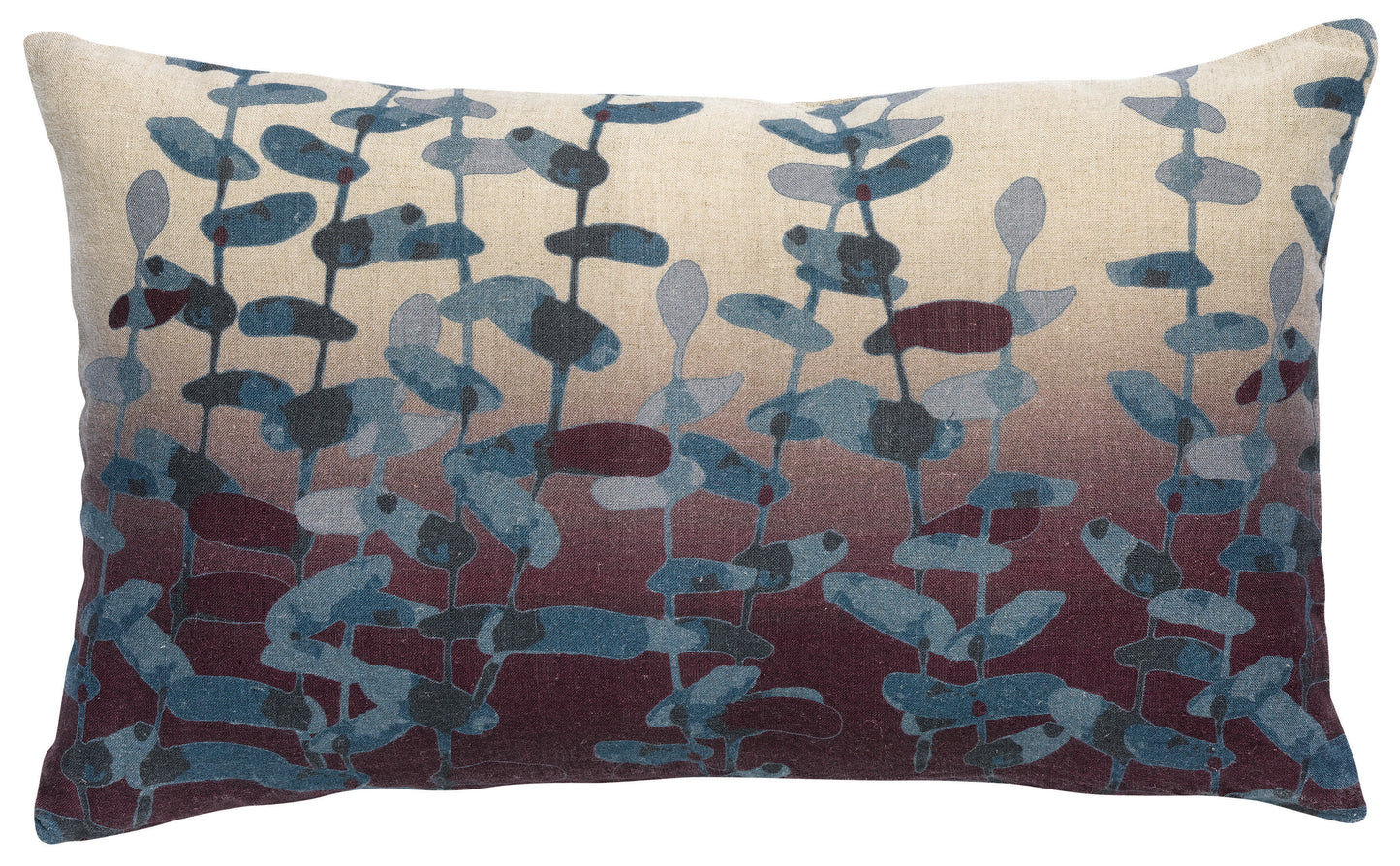 Leinen-Kissenhülle "Fez-Naw", aubergine-beige-taubenblau, 30 x 50 cm