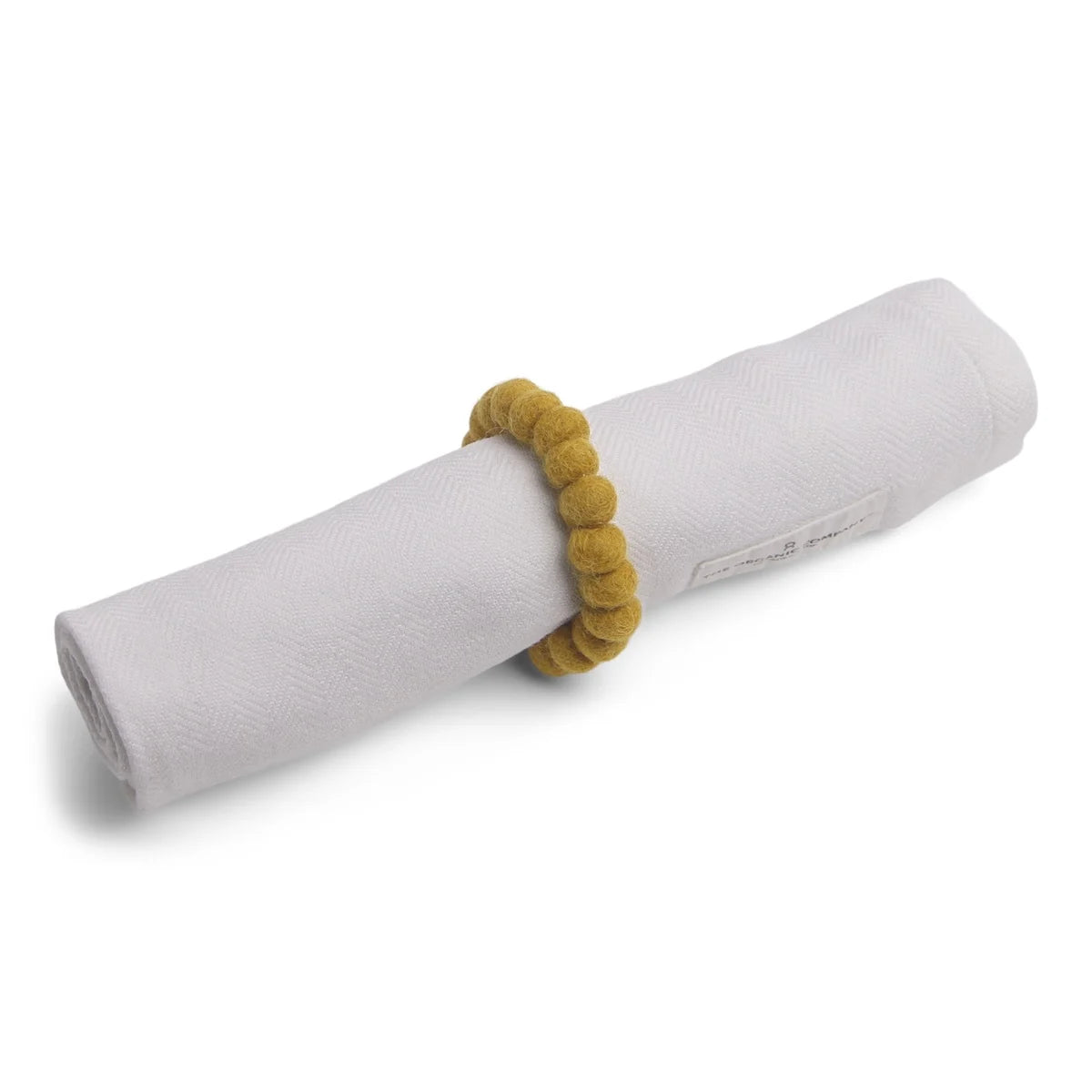 2er Set Serviettenringe aus Wollfilzkugeln, ocker