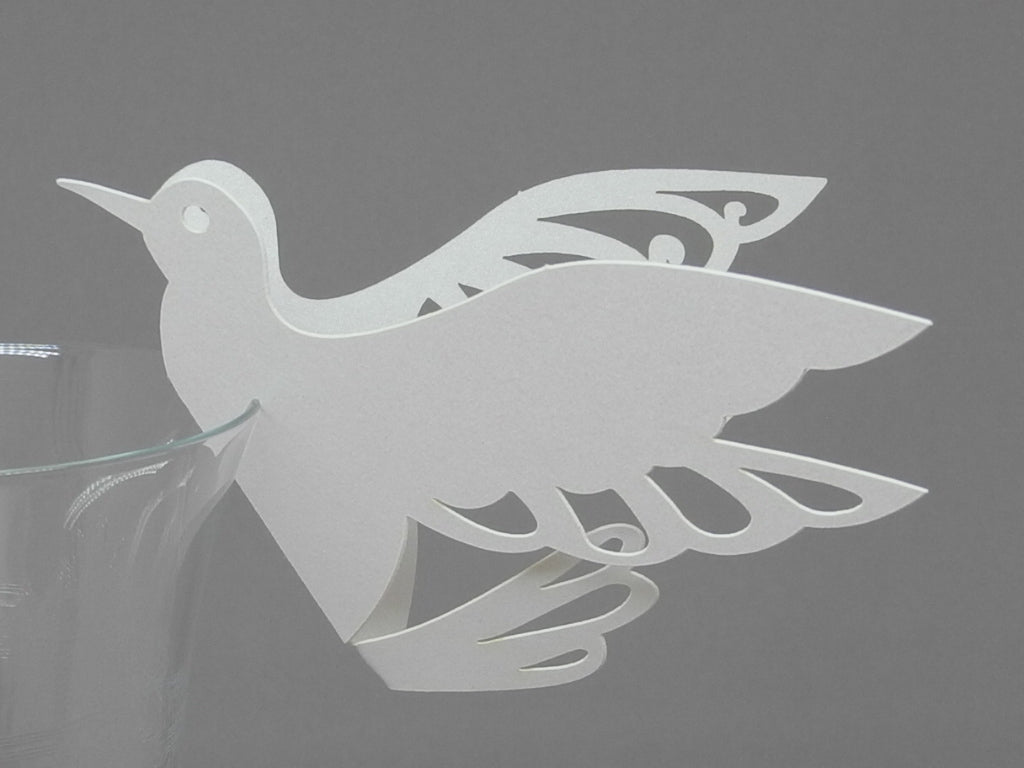 Birdy Namenskarte / Glastopper Taube, weiss, 14,5 x 7,5 cm