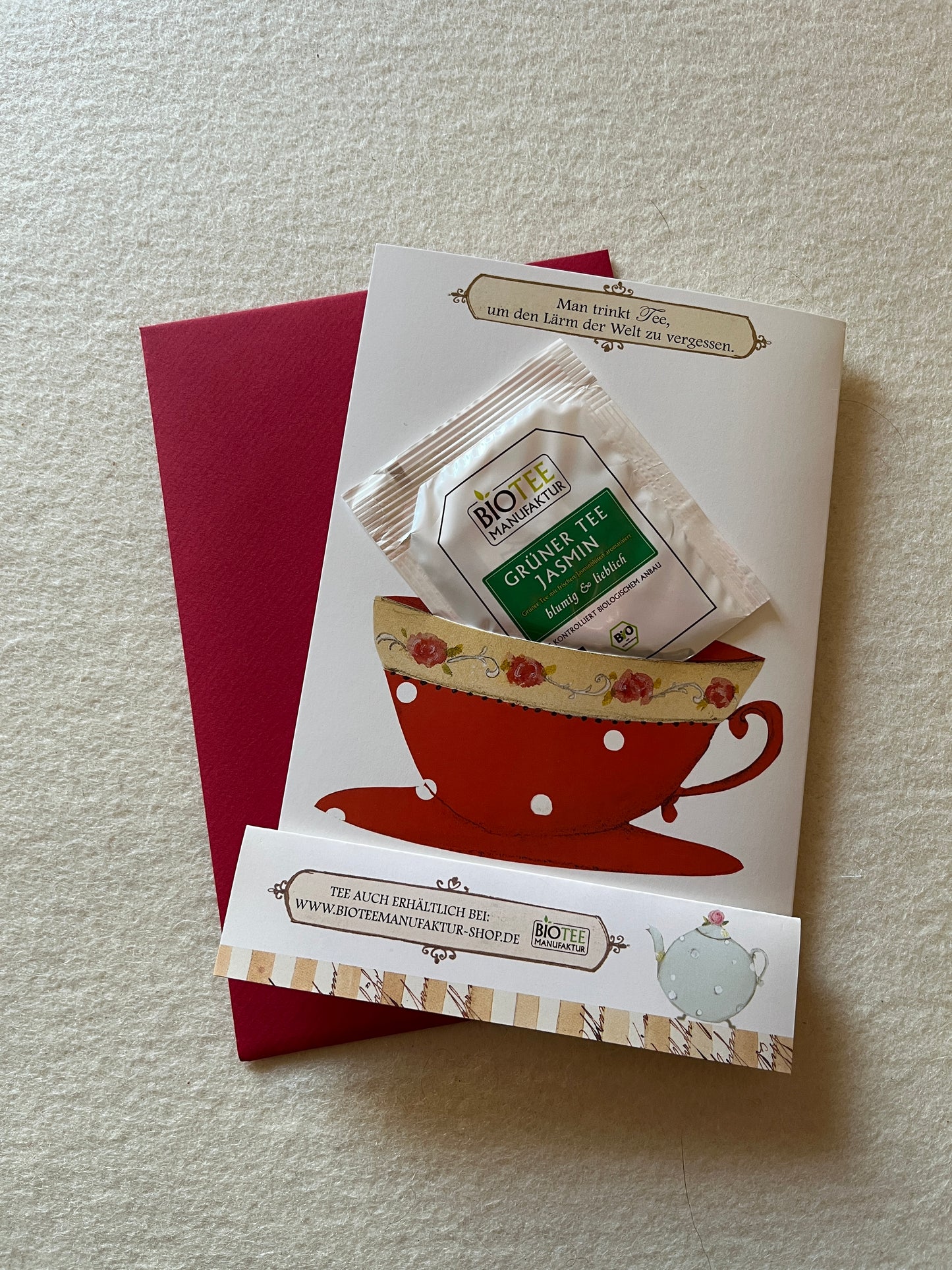 Teezeit Doppelkarte Gewichtheber mit grünem Tee Jasmin