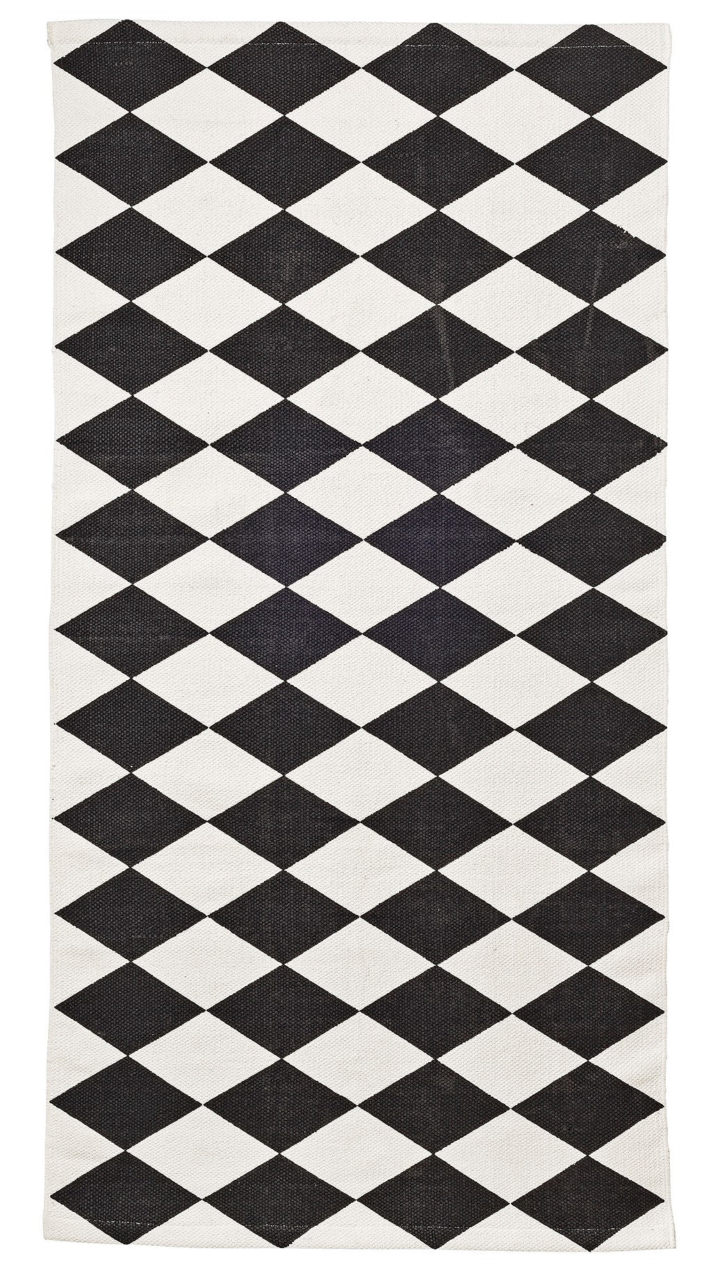 Baumwoll-Webteppich Rautenmuster schwarz-weiß, 65 x 120 x 0,6 cm