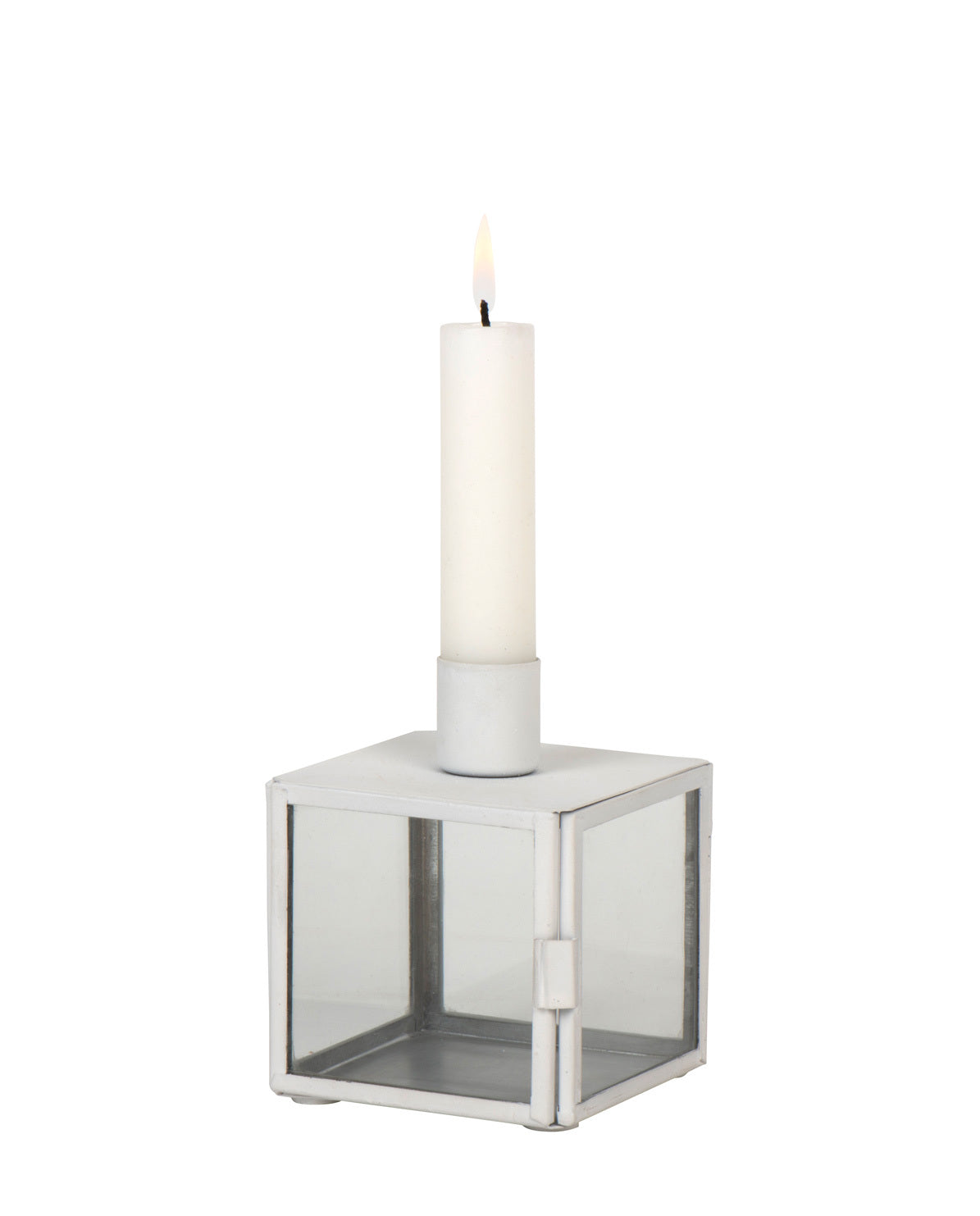 Glas-Geschenk-Box, Metallrahmen weiß für 1 Stabkerze