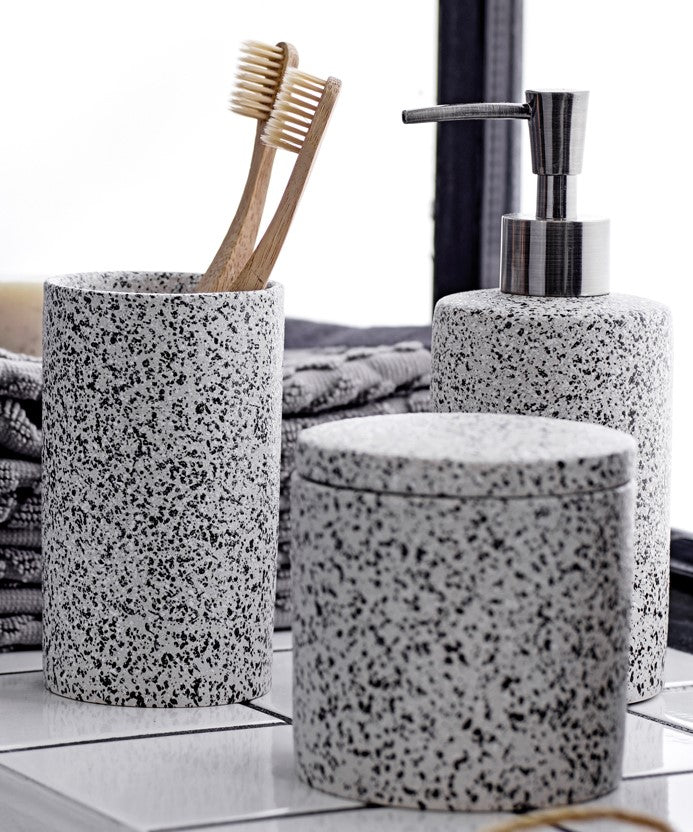 Feeling Steingut Seifenspender Terrazzooptik, D 7 cm, H 18 cm, 0,3 l