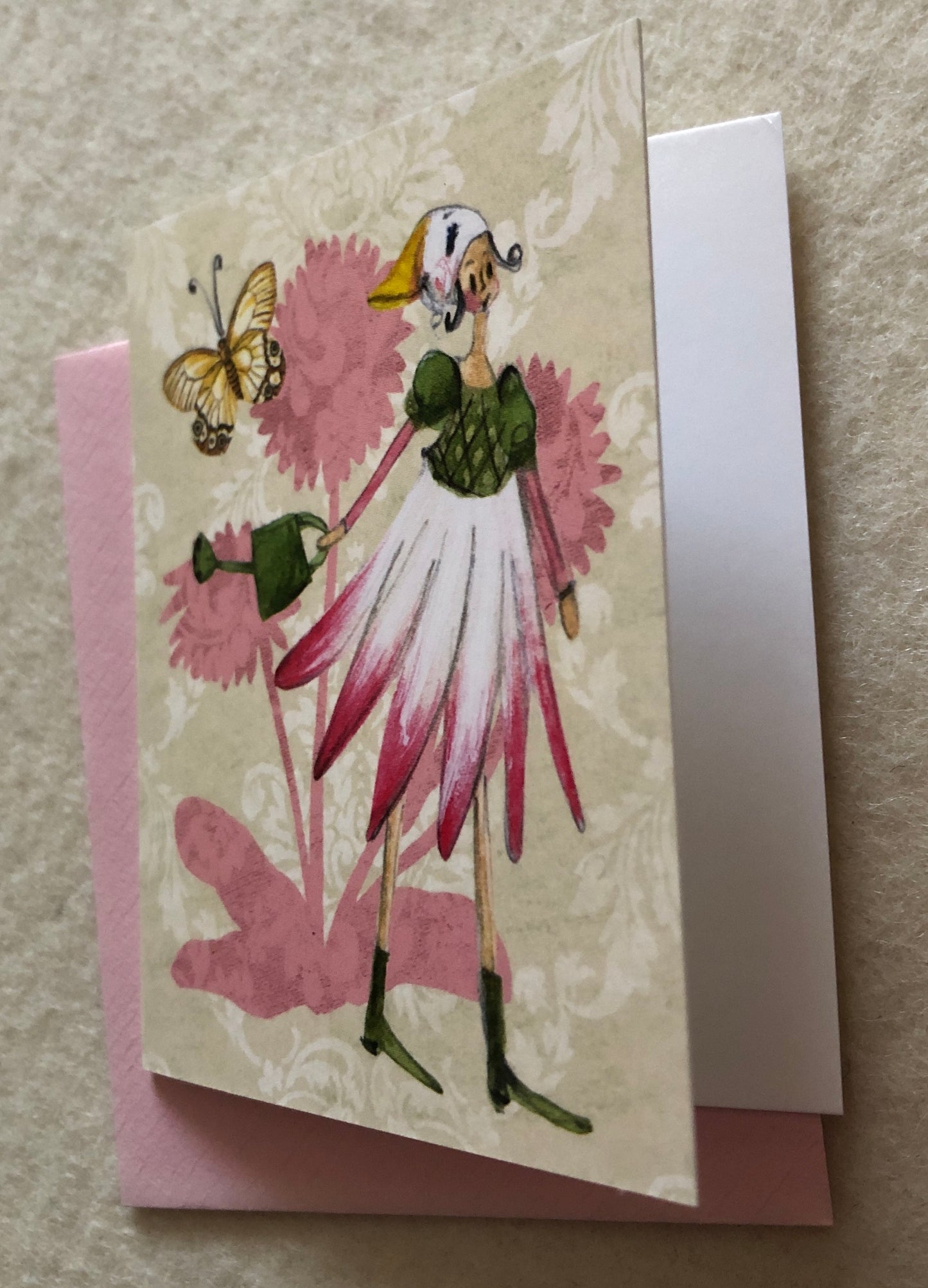 Mini-Doppelkarte Rosa Blütenfrau mit Schmetterling