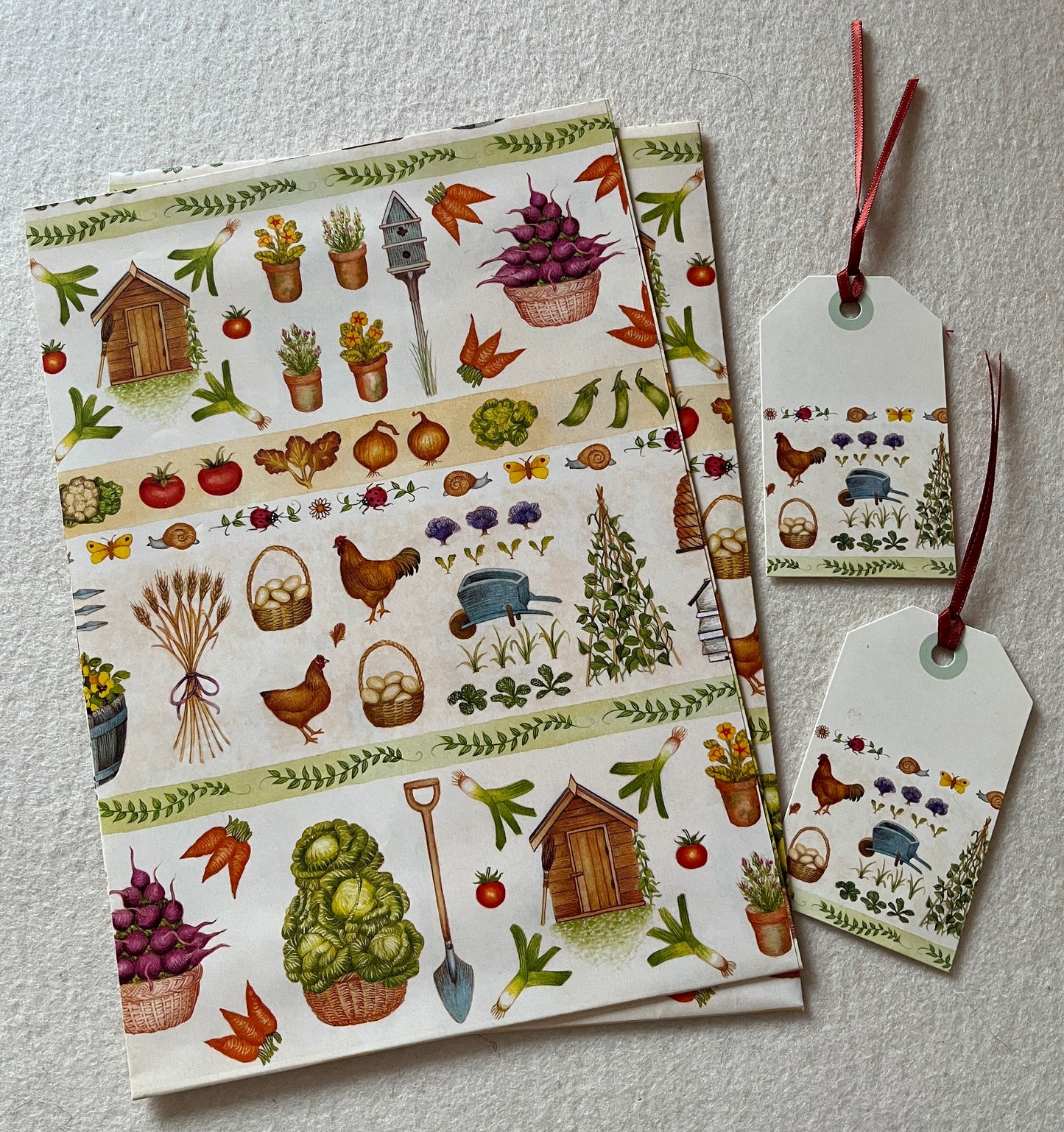 Birdy Federvieh Hühnerhof Luxuriöses Set Geschenkpapier u. -anhänger