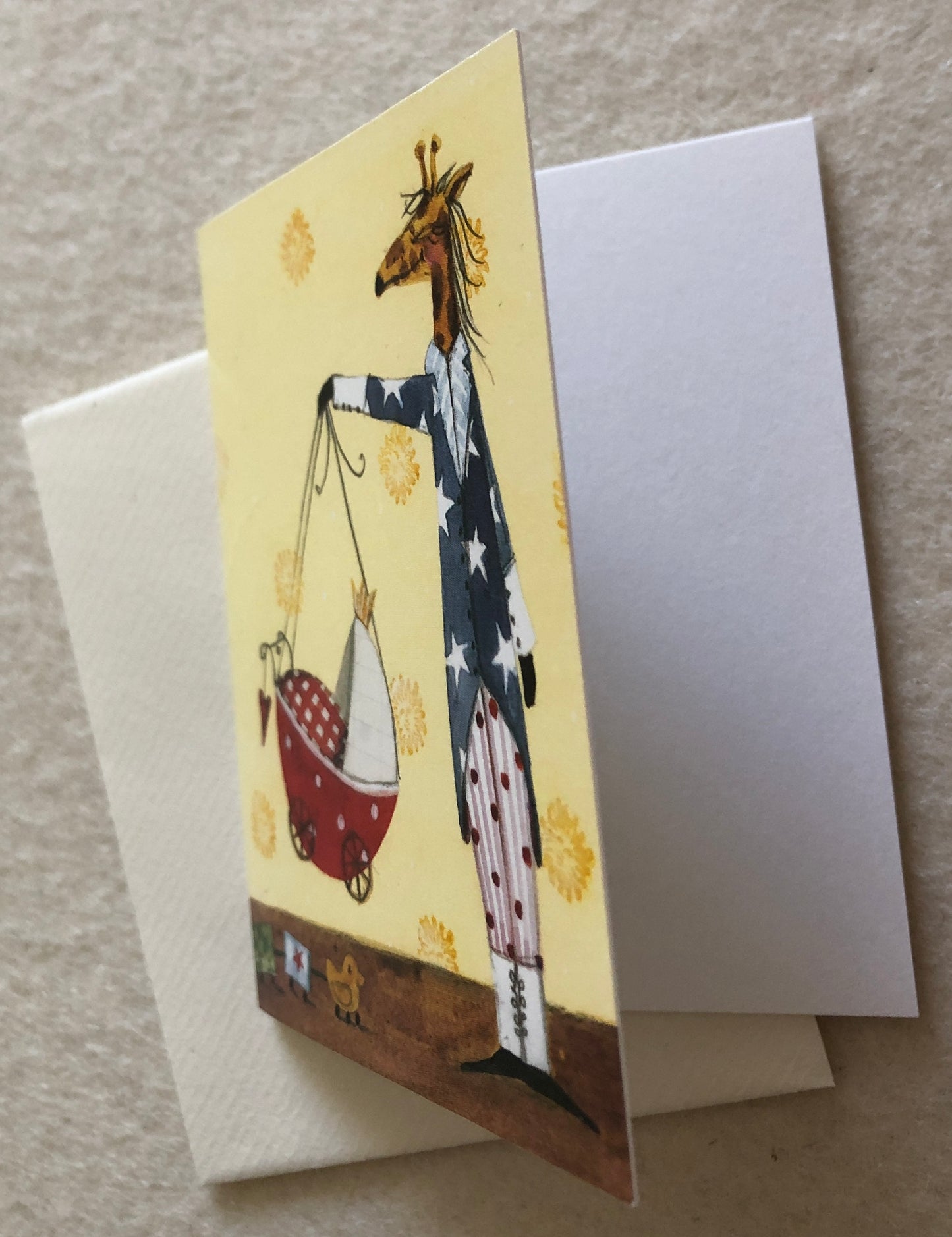 "Hoch hinaus!" Mini-Doppelkarte Giraffe mit Babywiege