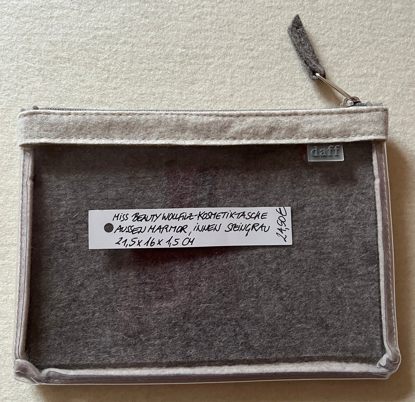 Miss Beauty Wollfilz-Kosmetiktasche außen marmor, innen steingrau