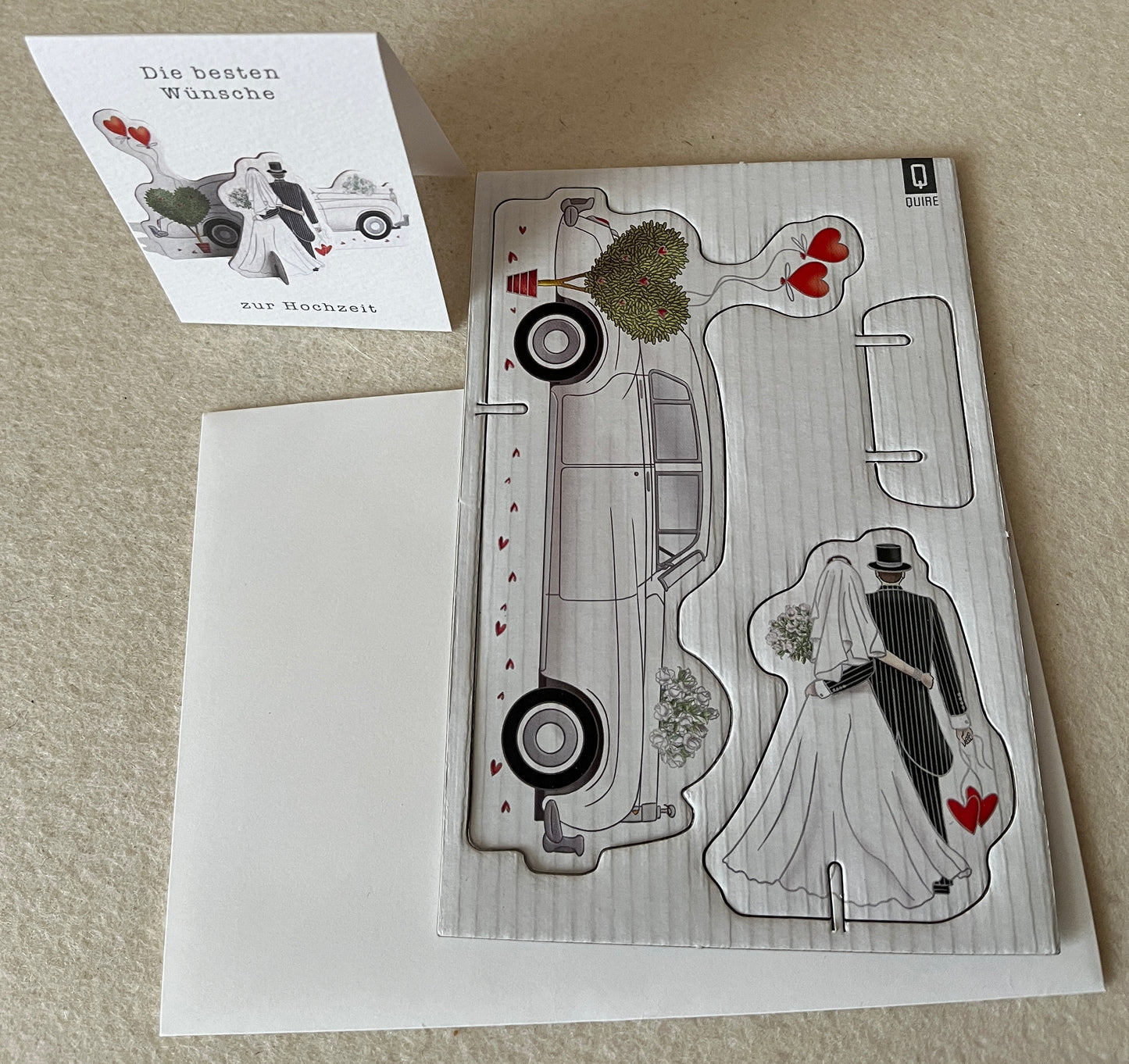 Stanzkarte mit Minidoppelkarte Die besten Wünsche zur Hochzeit