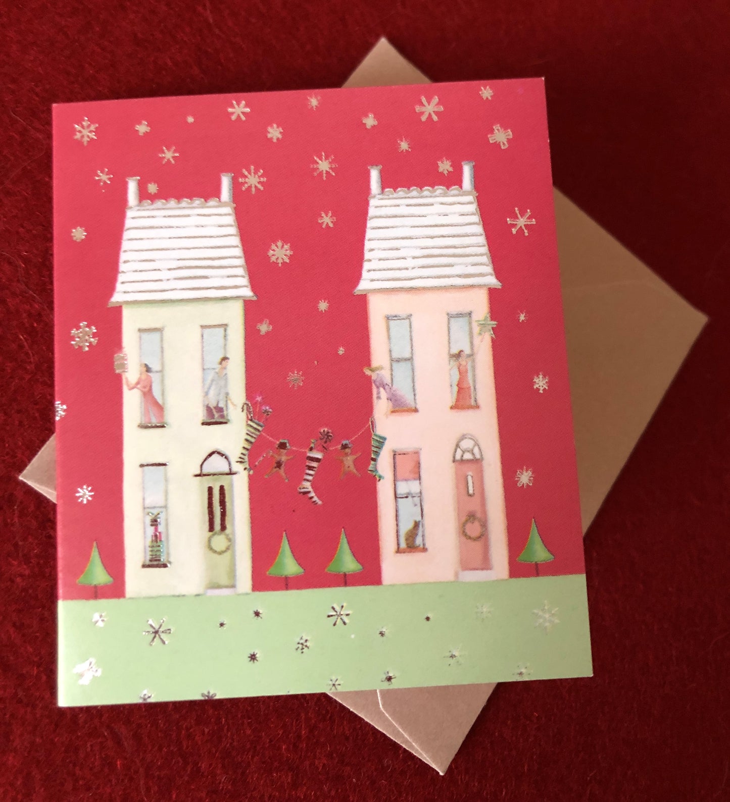 Weihnachtshäuser Mini-Doppelkarte mintgrün-rot