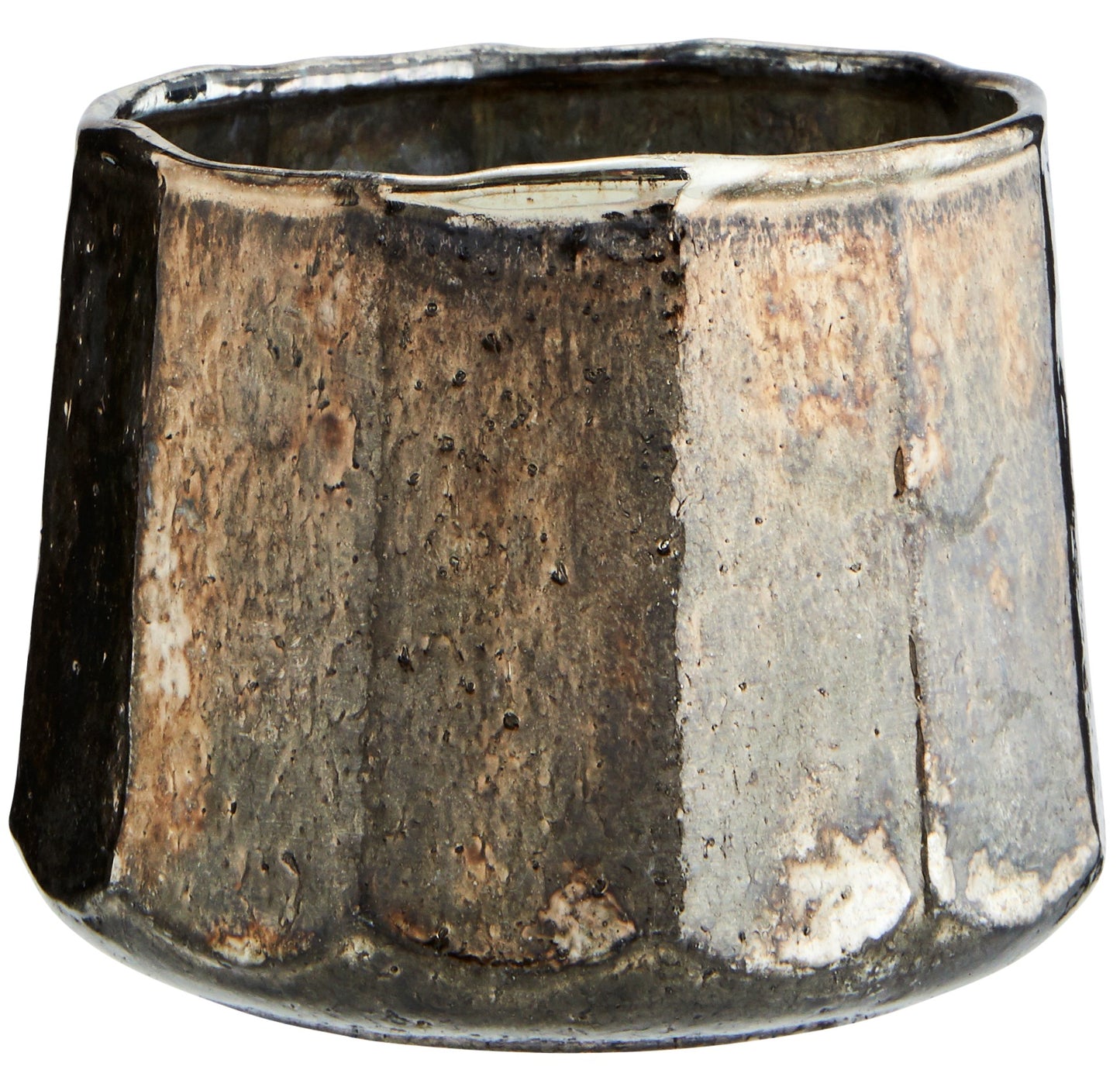 Aspekt Glas-Teelicht silber oxidiert, D 10 cm, H 8 cm