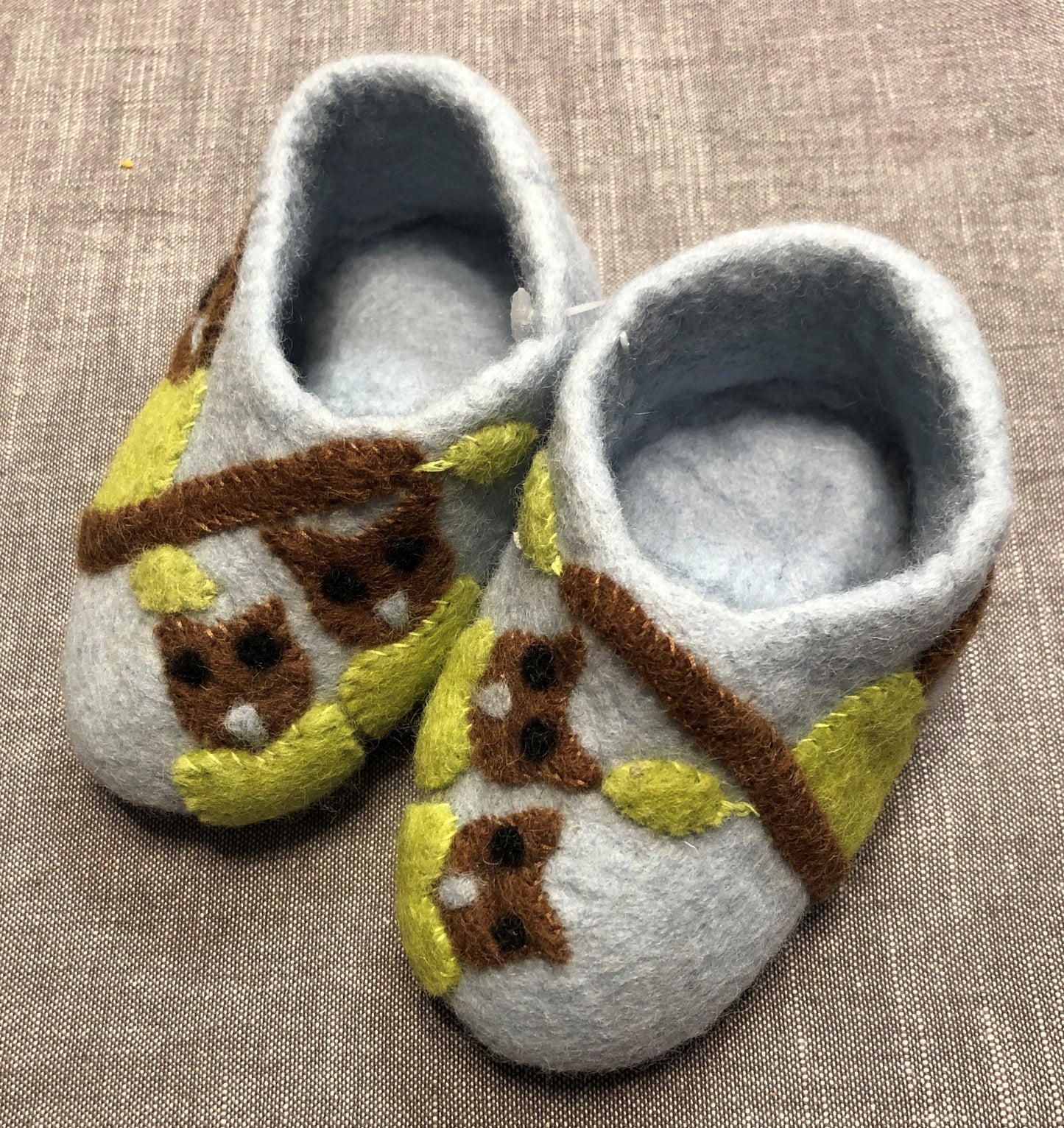 Birdy Eule Wollfilz-Slipper hellblau, Gr. 22 (1-2 Jahre)