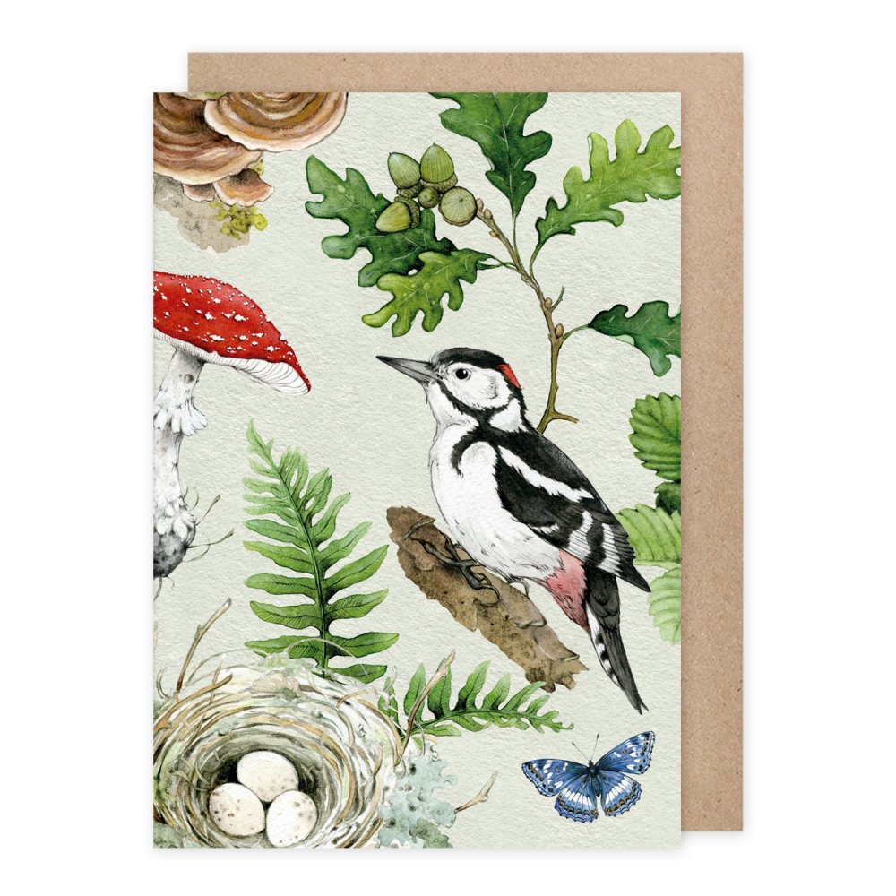 Birdy Buntspecht im Wald Doppelkarte