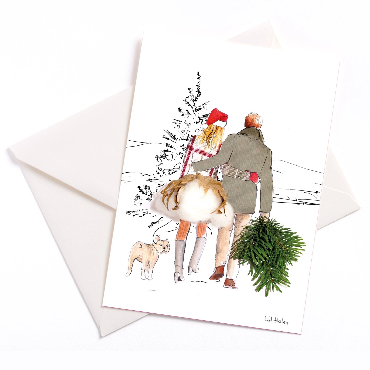 Weihnachts-Postkarte mit Umschlag Spaziergang