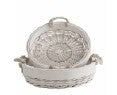 Weidenkorb white finish, flach, mit Jutegriffen, D 44 cm, H 13 cm