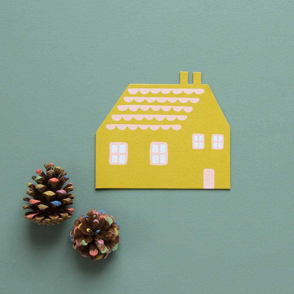 Karte Haus aus Hartkarton mit Papierumschlag, 12,5 x 17,6 cm