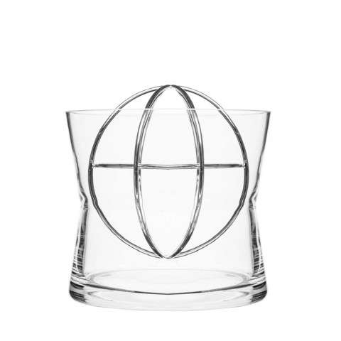 Glas-Vase D 17,5 cm , H 17,5 cm, klar mit Edelstahlkugel
