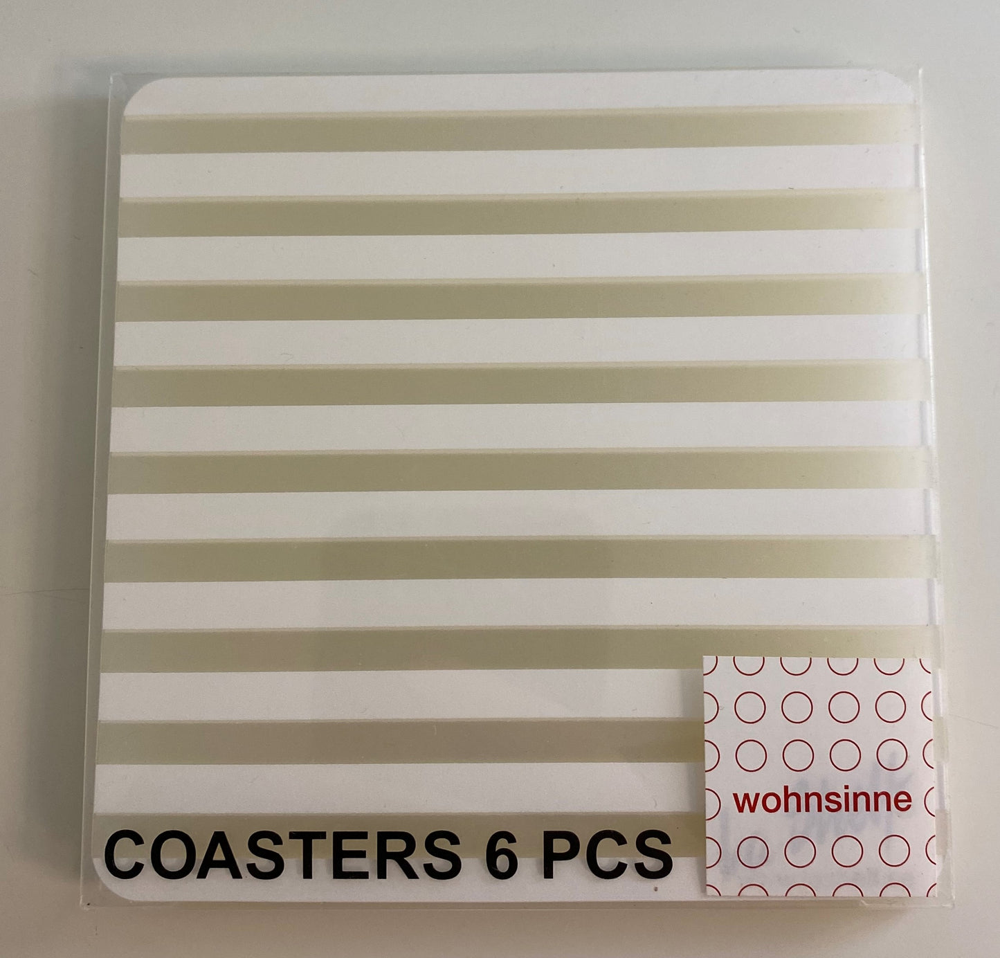 6er Set Untersetzer, Kunststoff 11 x 11 x 0,1 cm, weiß-transparent gestreift