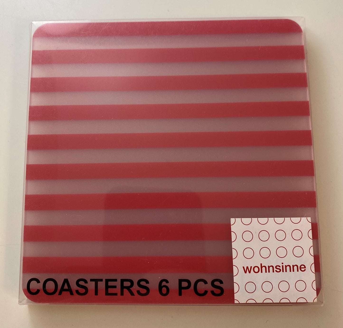6er Set Untersetzer, Kunststoff 11 x 11 x 0,1 cm, rot-transparent gestreift