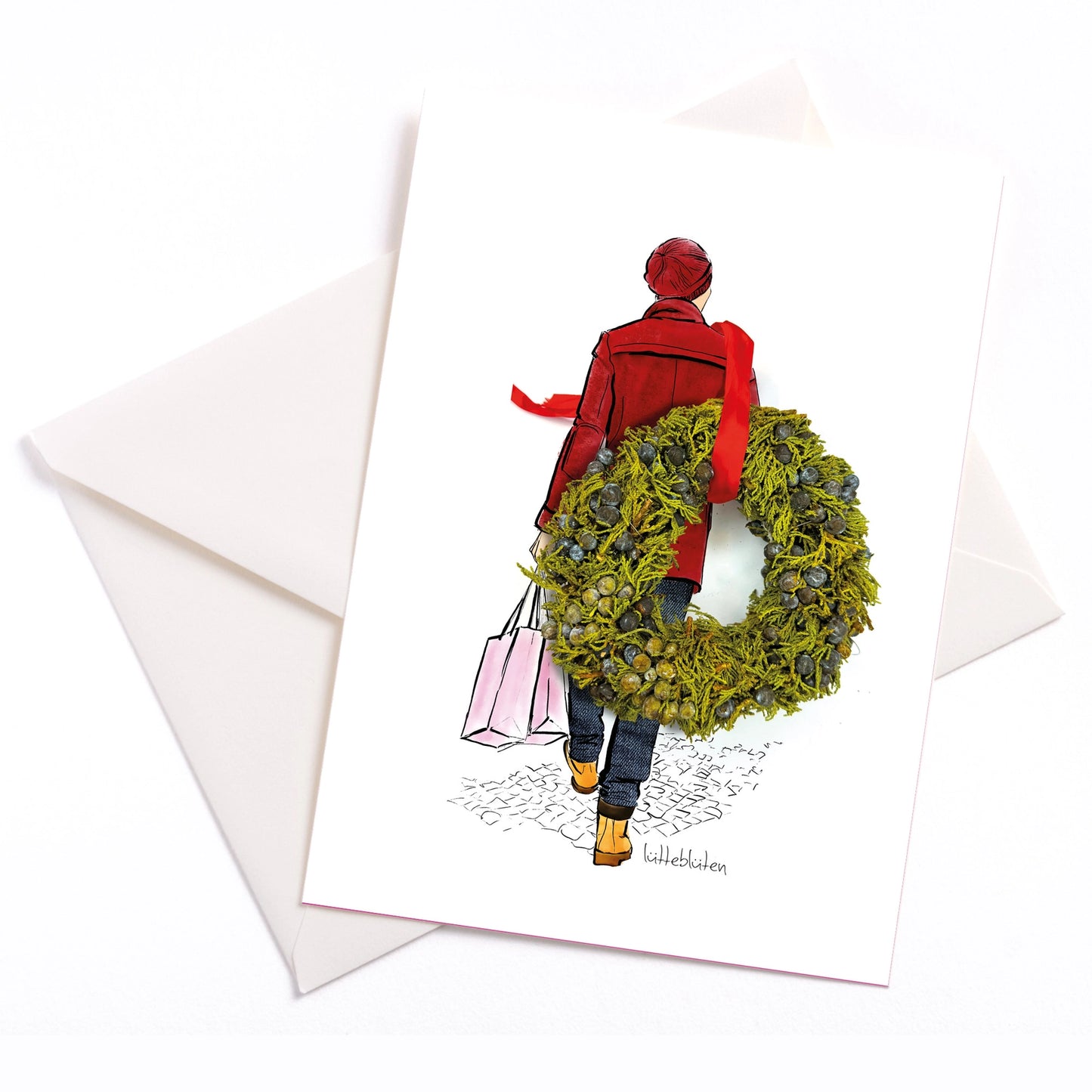 Weihnachts-Postkarte mit Umschlag Shopping