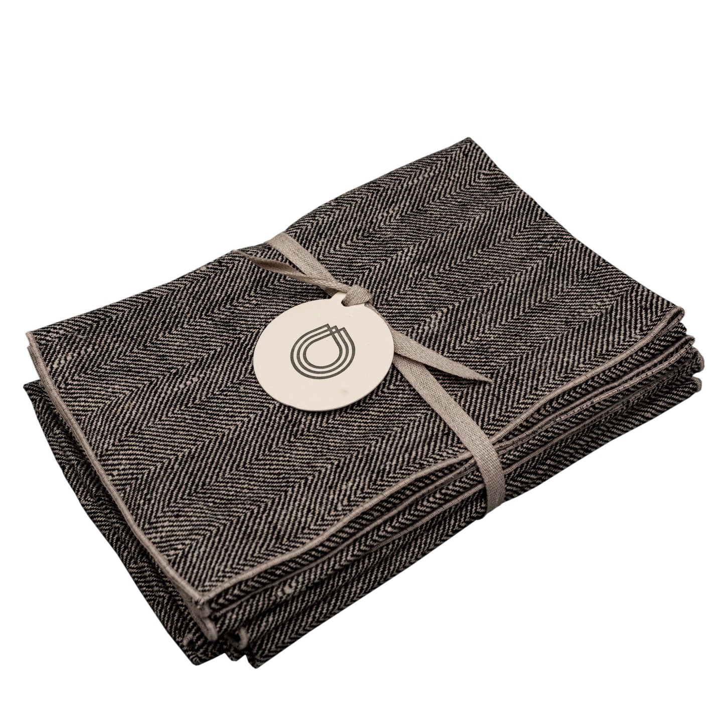 Herringbone Leinen-Serviette schwarz-natur