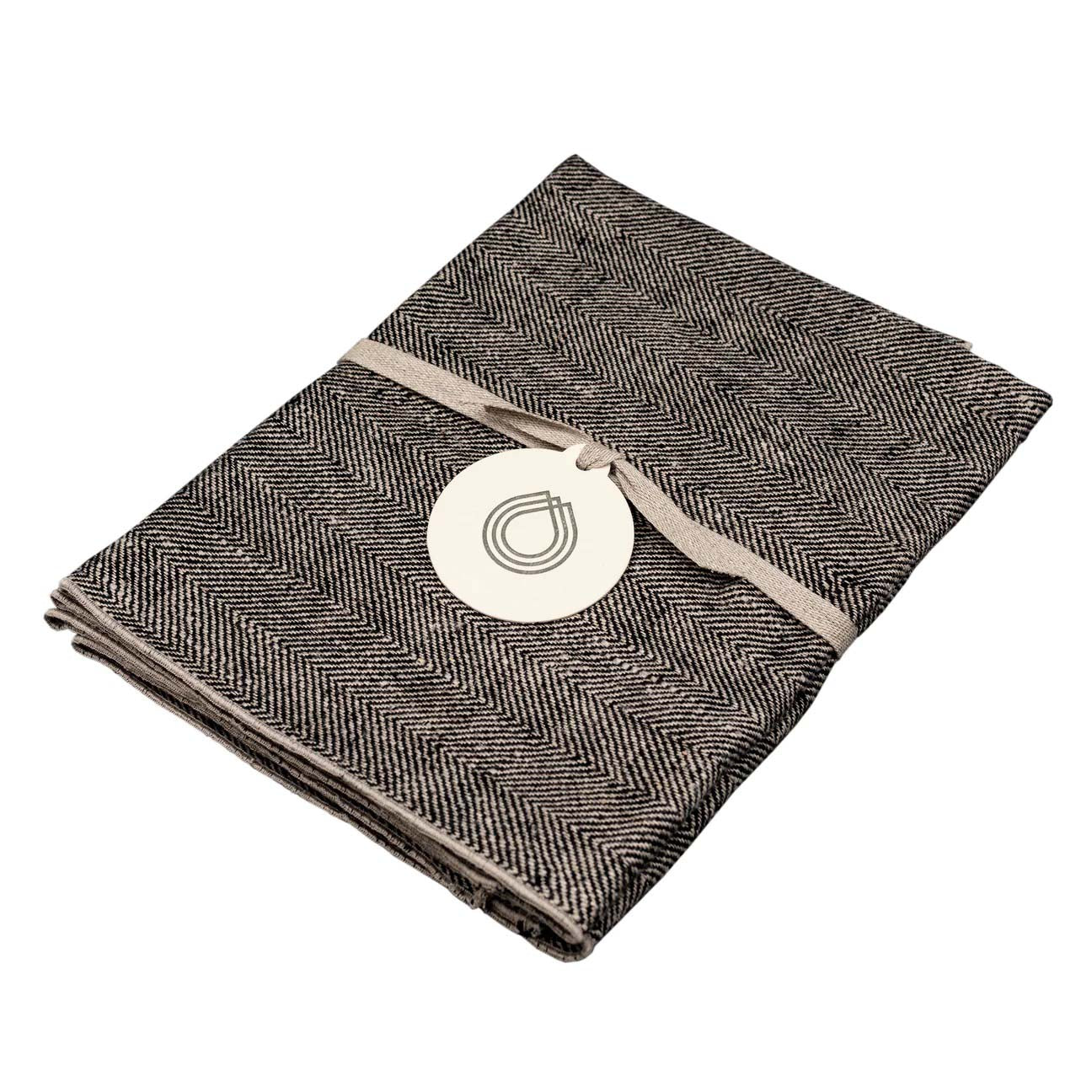 Herringbone Leinen-Tischläufer schwarz-natur