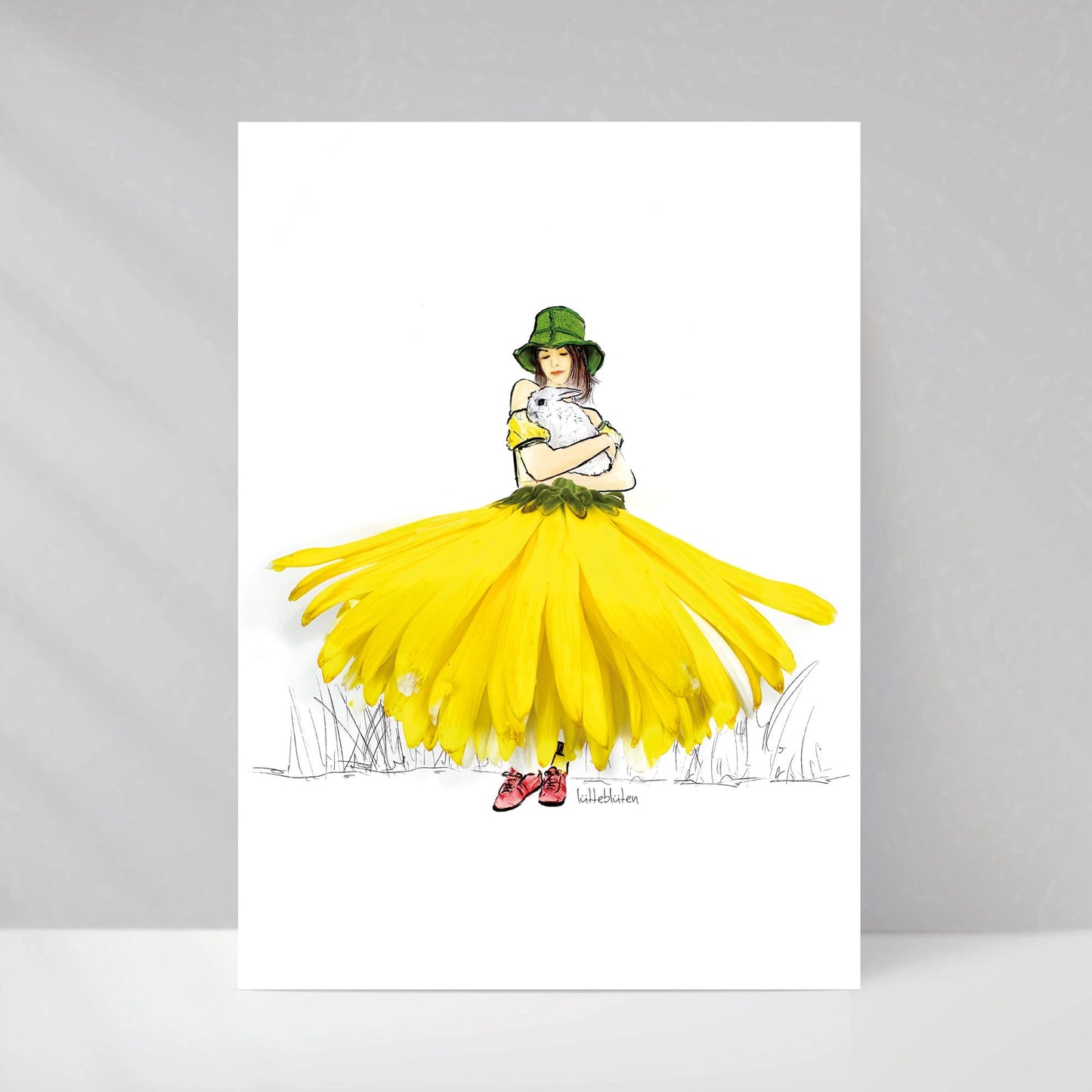 Postkarte mit Umschlag Mädchen mit Kaninchen