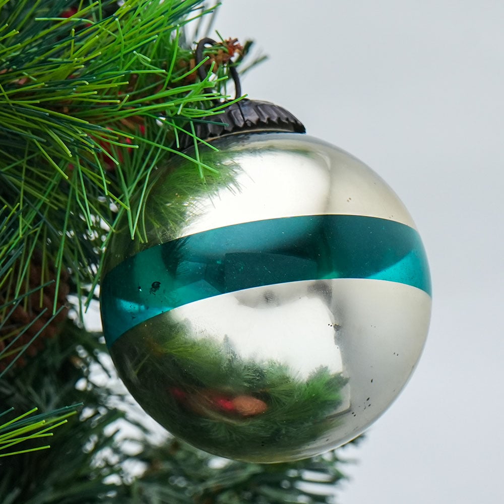 Weihnachts-Kugel "1 across", Silber-Türkis