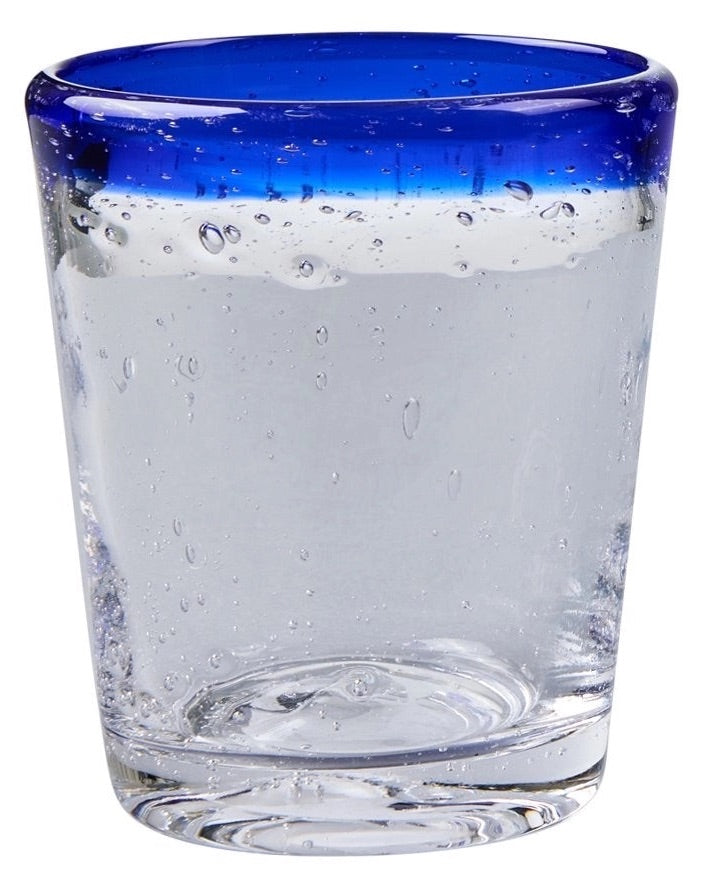 Trinkglas handgefertigt, mit royalblauem Rand