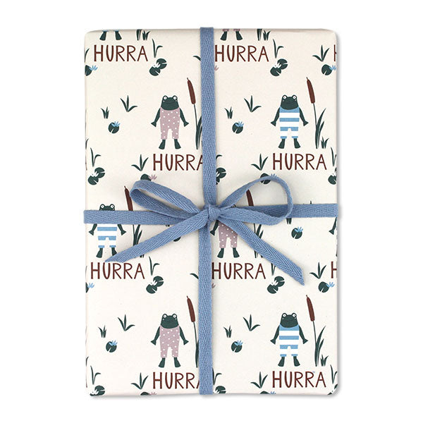 "Quak" Geschenkpapier Frosch rosa und hellblau, Hurra