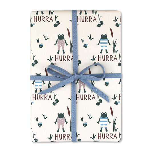 "Quak" Geschenkpapier Frosch rosa und hellblau, Hurra