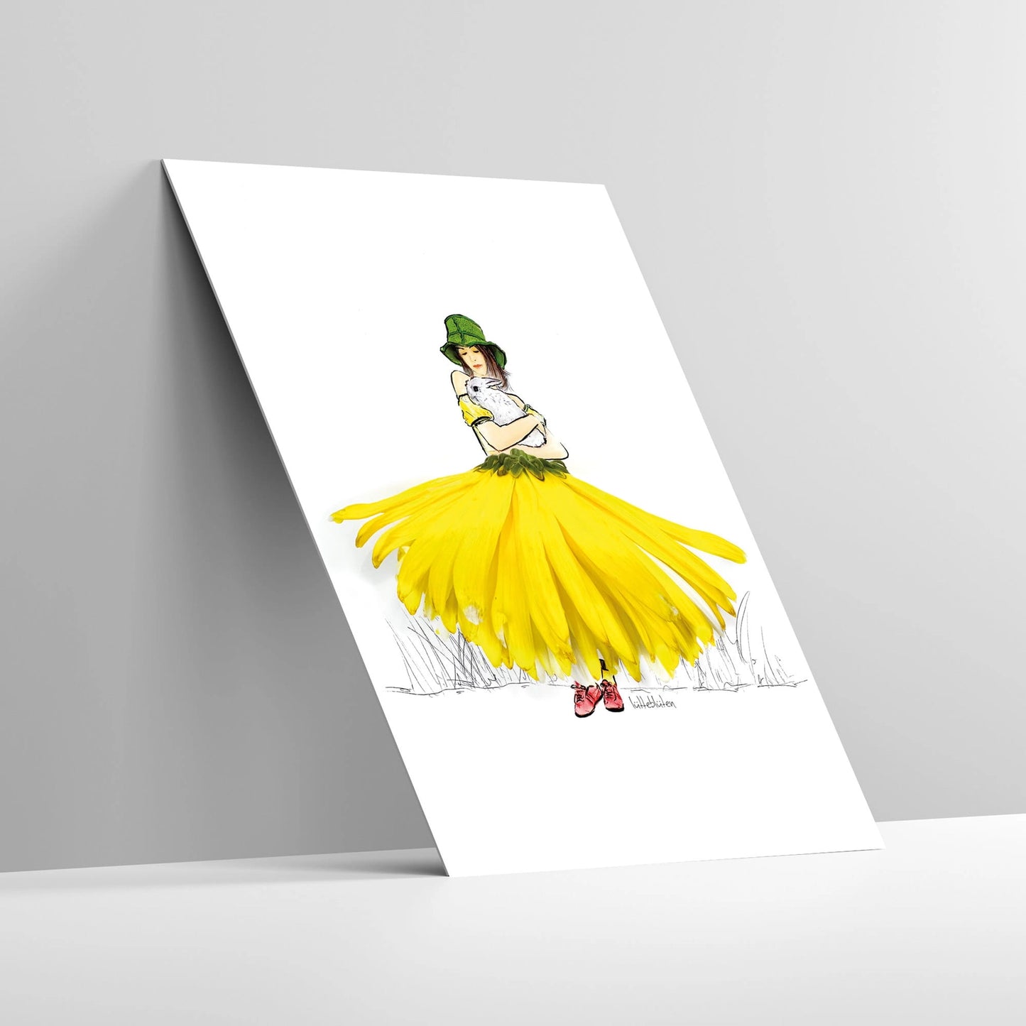 Postkarte mit Umschlag Mädchen mit Kaninchen
