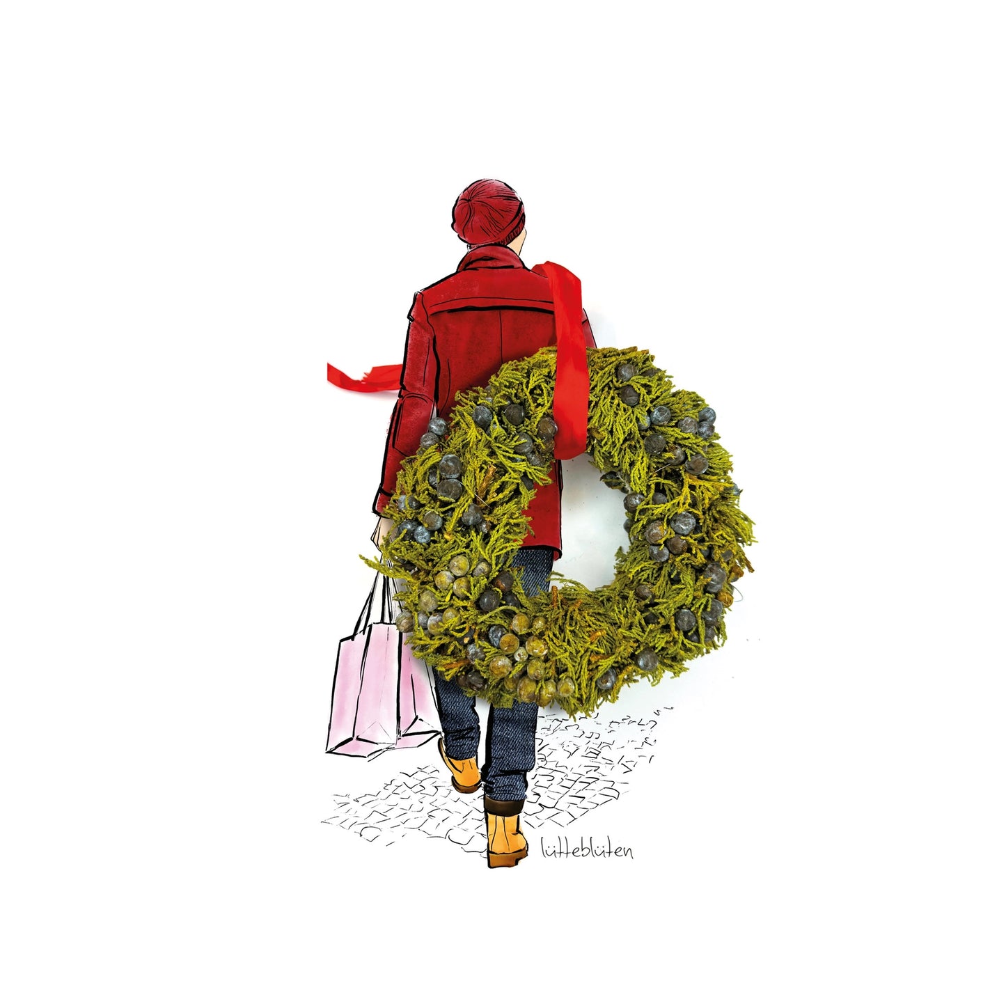 Weihnachts-Postkarte mit Umschlag Shopping