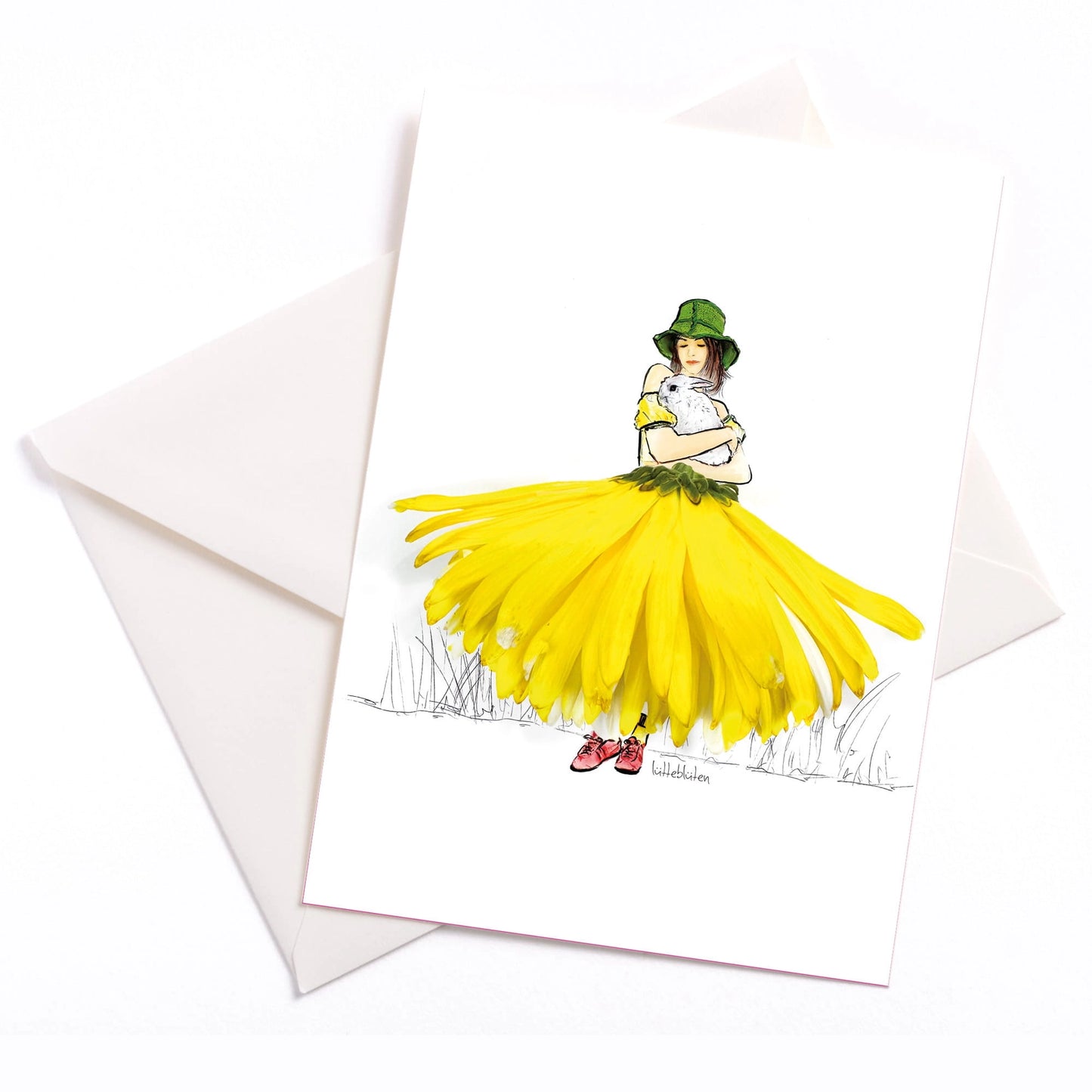 Postkarte mit Umschlag Mädchen mit Kaninchen