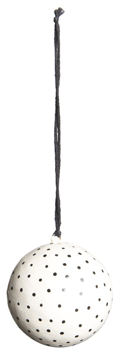 Pappmaché-Kugel D 5,5 cm weiß mit schwarzen Pünktchen