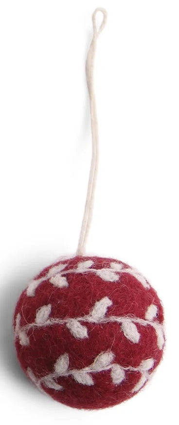 Wollfilz-Weihnachtskugel rot mit weiß