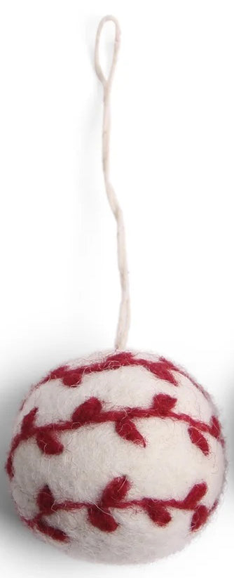 Wollfilz-Weihnachtskugel weiß mit rot