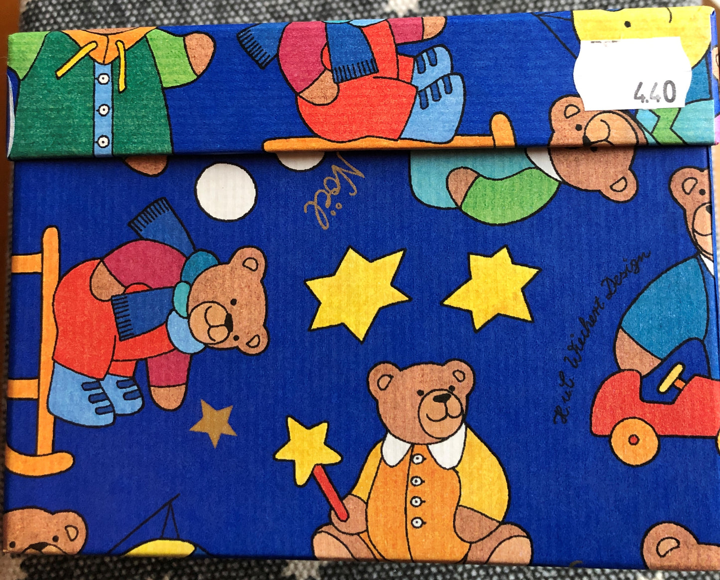 Geschenkschachtel Teddy an Weihnachten blau, B 16,5 cm, H 12,5 cm, T 16,5 cm