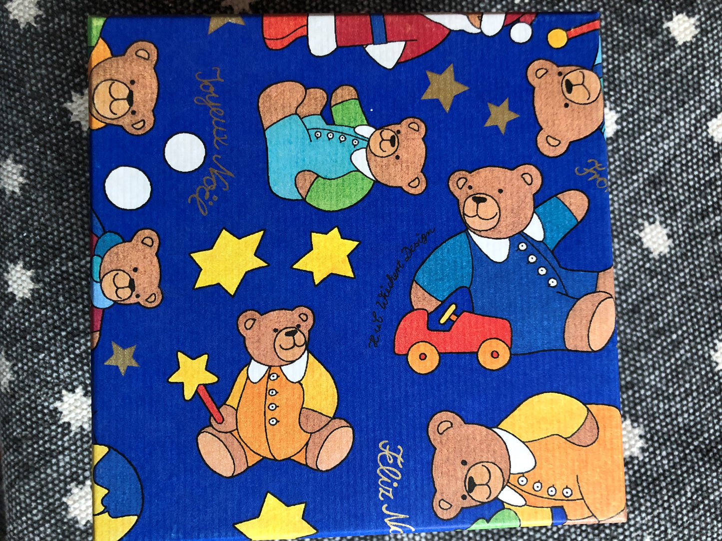 Geschenkschachtel Teddy an Weihnachten blau, B 16,5 cm, H 12,5 cm, T 16,5 cm