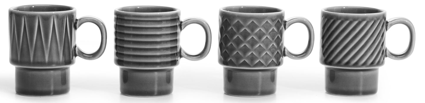 Groovy Espressotassen 4er Set grau, je Tasse D 5 cm, H 7,5 cm
