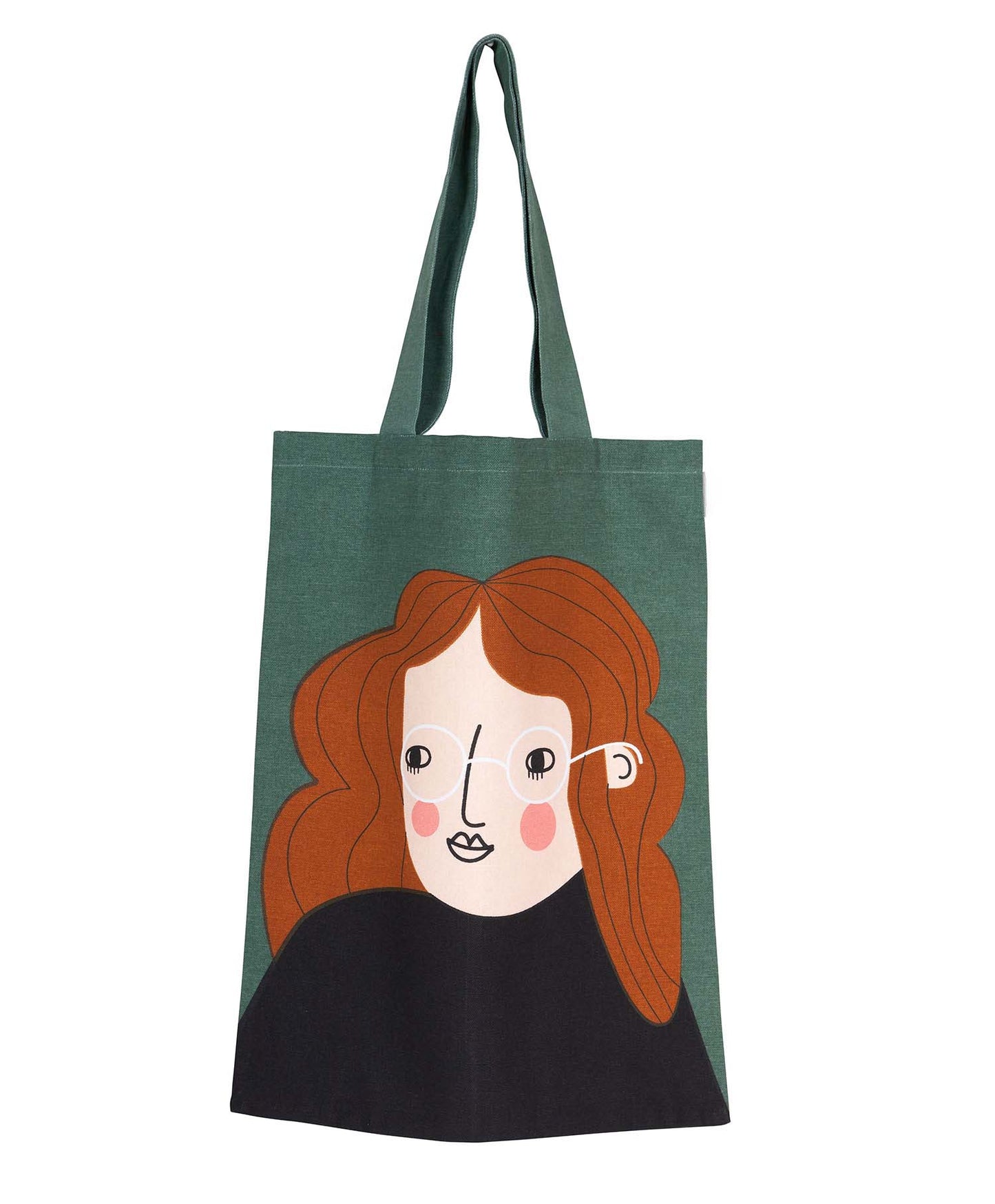 Ladylike Stofftasche aqua, Rothaarige mit schwarzem Pulli