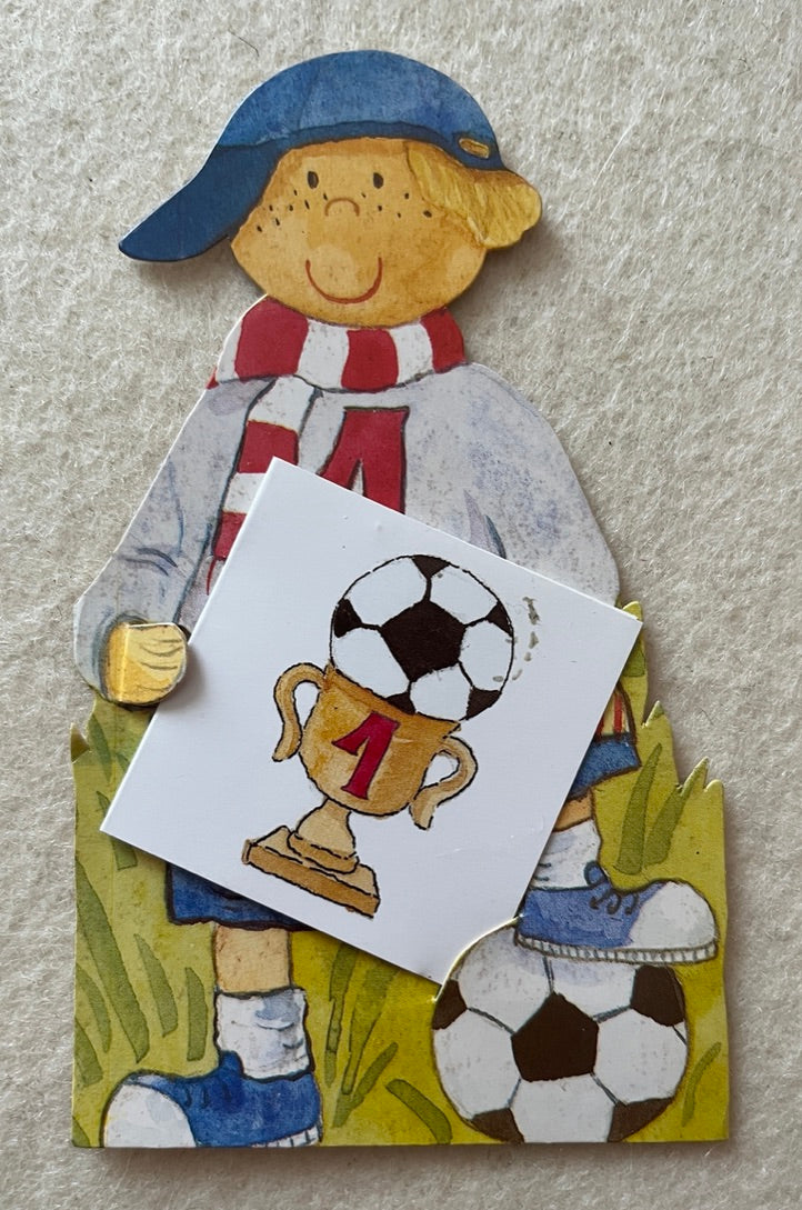 Fussball Geschenkaufkleber mit Mini-Doppelkarte - Pokal