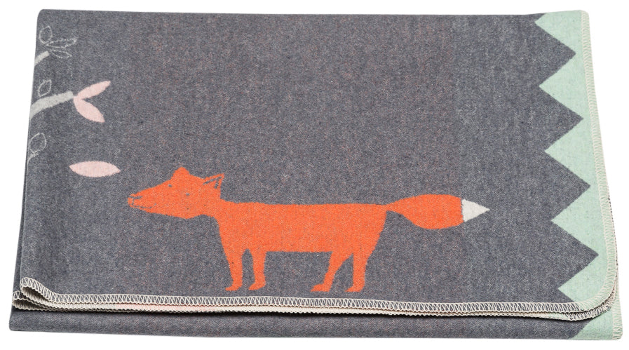Reineke Kinderdecke Fuchs anthrazit-mint-orange-rosa