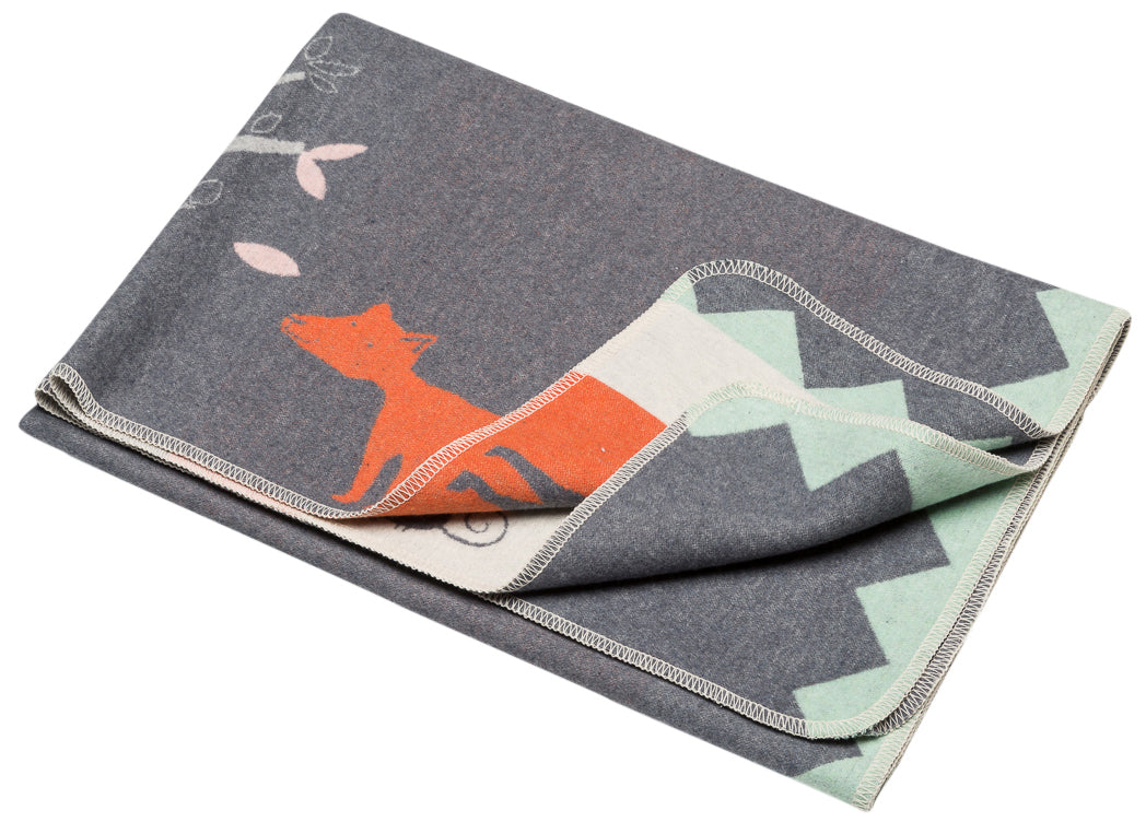 Reineke Kinderdecke Fuchs anthrazit-mint-orange-rosa