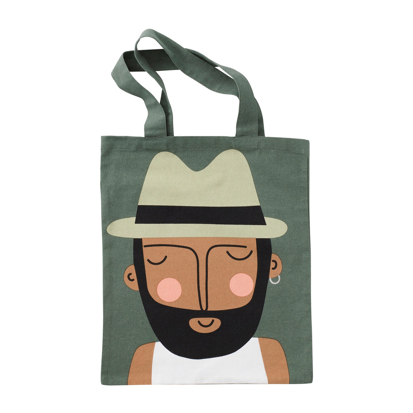 Männerwelt Stofftasche grün, Vollbart und Hut