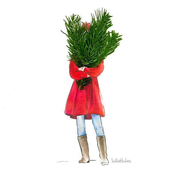 Weihnachts-Postkarte mit Umschlag Tannenzweig