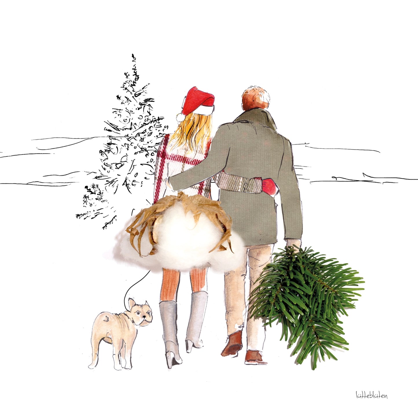 Weihnachts-Postkarte mit Umschlag Spaziergang